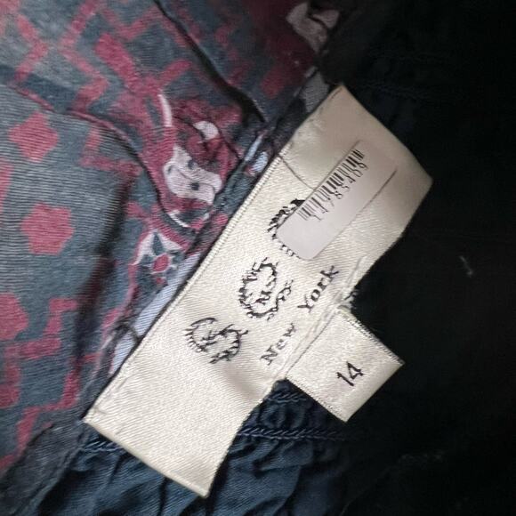 Sea Nadine Navy Blue Border Print Puff Sleeve Ruffled V-Neck Maxi Dress Size 14 - Picture 13 of 16